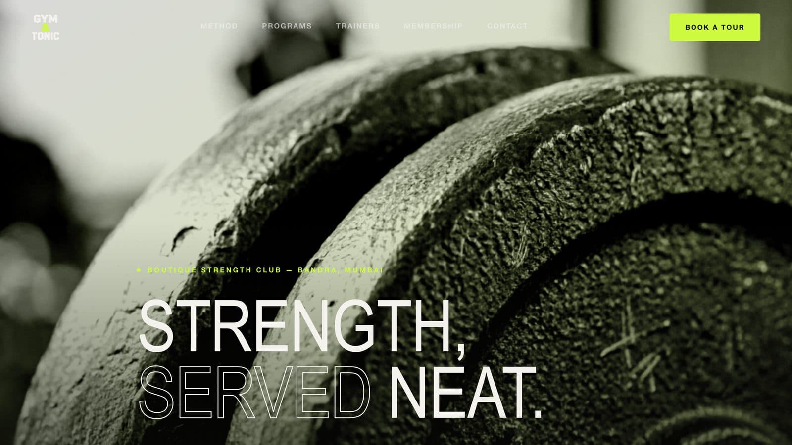 Gym & Tonic website hero section