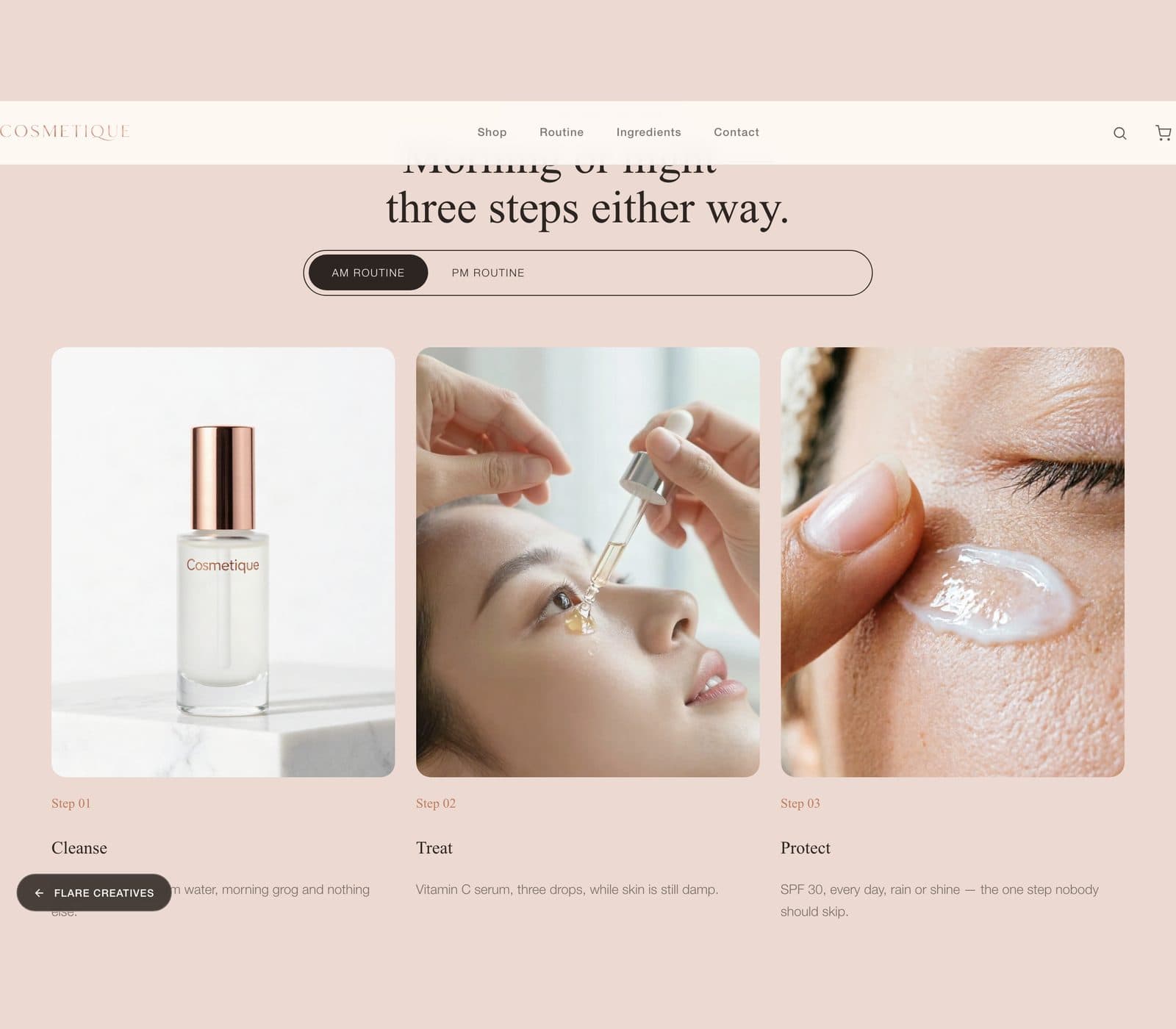 Cosmetique AM/PM routine builder section