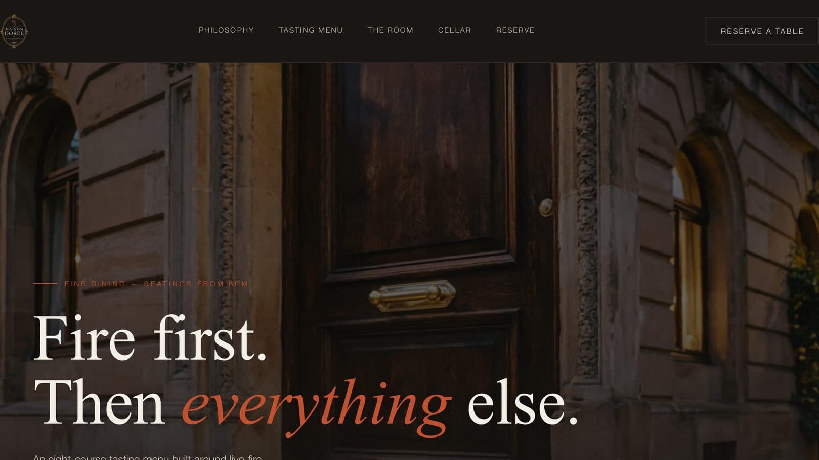 Maison Dorée website hero section