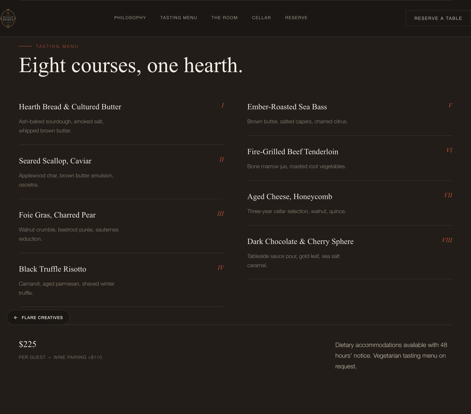 Maison Dorée eight-course tasting menu section