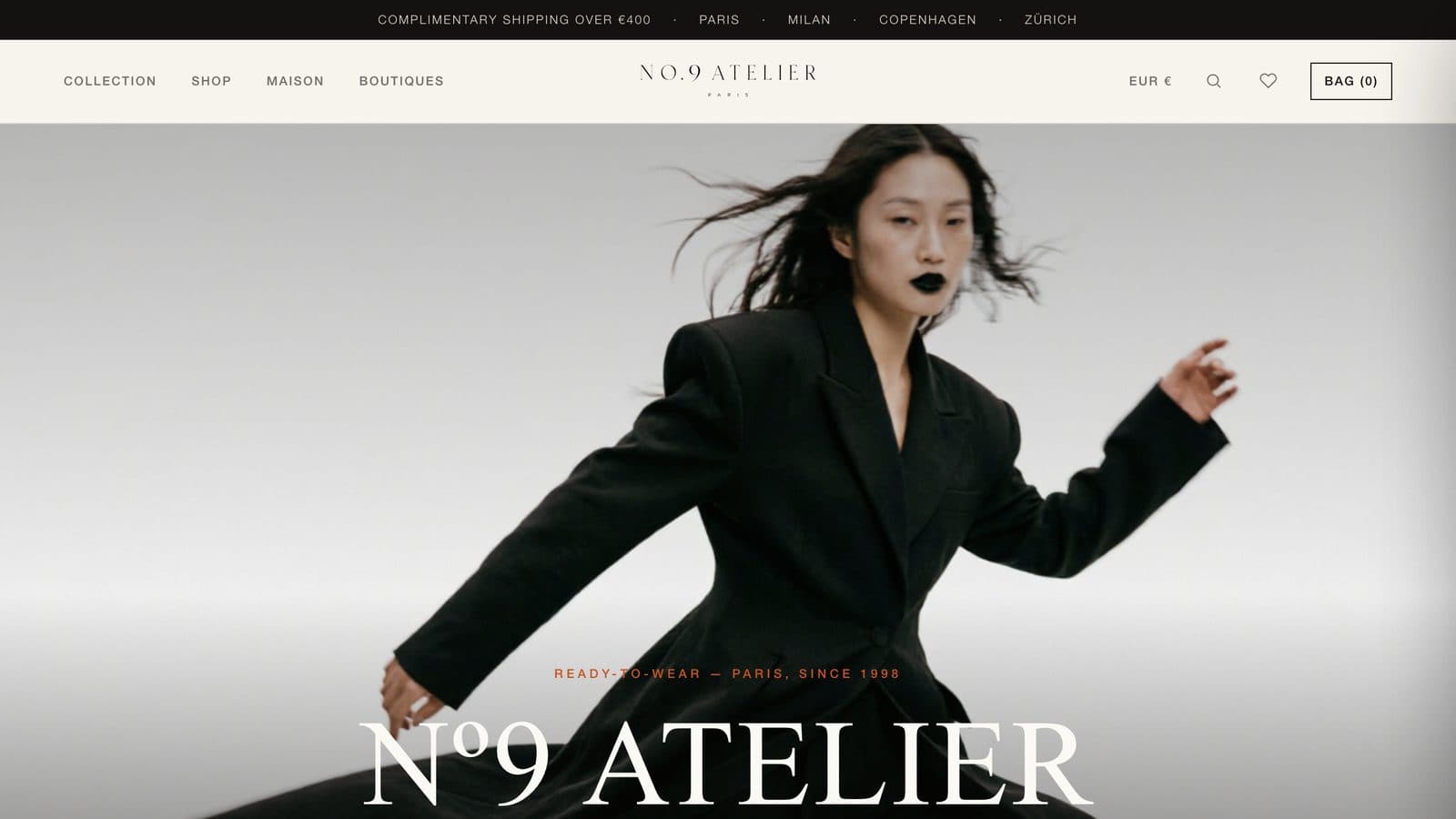 Nº9 Atelier website hero section