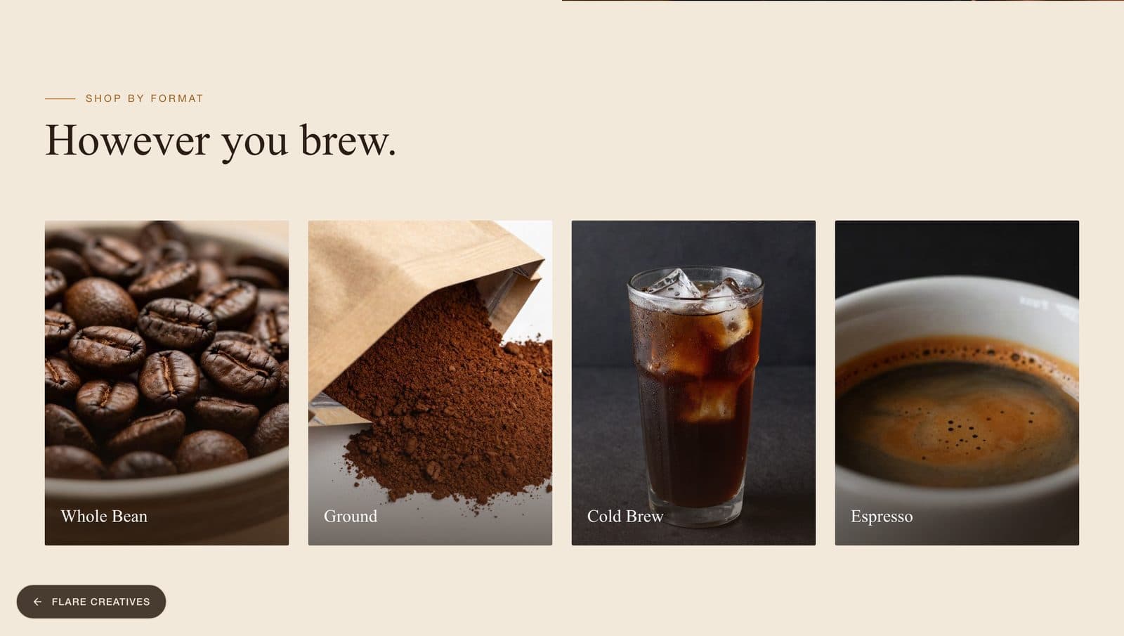 Caffenity shop-by-format collections section