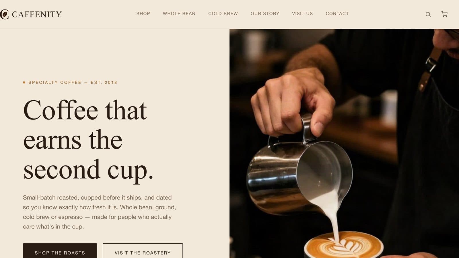 Caffenity website hero section