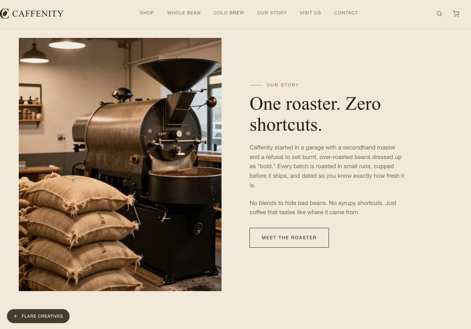 Caffenity roastery heritage story section