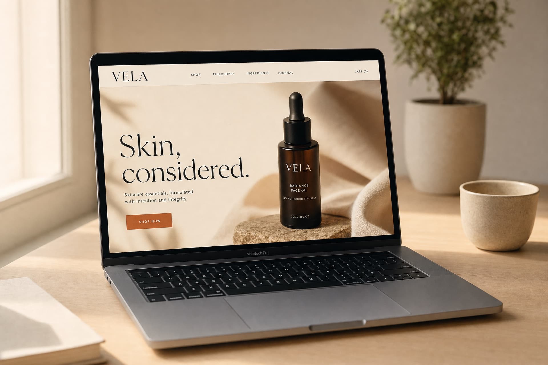 Conceptual desktop website mockup shown on a laptop screen