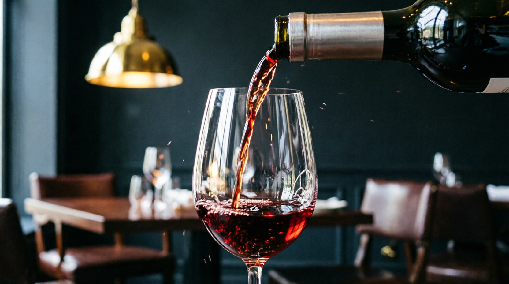 Wine being poured into a glass in the dining room